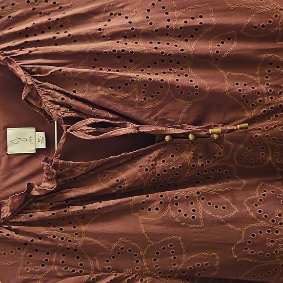 💕Joie | Brown Cotton Eyelet Mini Dress| W Sz M| Tiered Ruffle Boho Chic - Picture 2 of 10